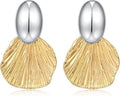 Gold Plated Earrings Dangle Chunky Fan-shaped Earrings Shell Earring for Women Two-Tone Fashion Statement Jewelry