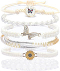 DS 6PCS String beads Charm Bracelets for Teen Girls Handmade Braided Rope Butterfly daisies Eternal flower Boho Surfer Bracelet for women Adjustable friendship Stretch birthday jewelry Gift Friends
