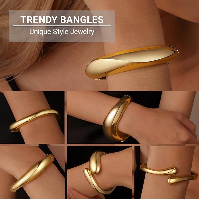 Chunky Gold Bangle Bracelets for Women, Premium Zamak 3 Alloy with 14K PVD Vacuum-Ion Plating & Electrophoretic Finish, Ideal for Parties, Weddings, Christmas & Valentine’s Day Gifts