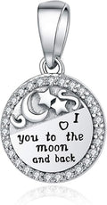 925 Sterling Silver Charms Fit Pandora Charms Bracelet I Love You to The Moon and Back Fit Wife Mom Christmas Birthday Gift