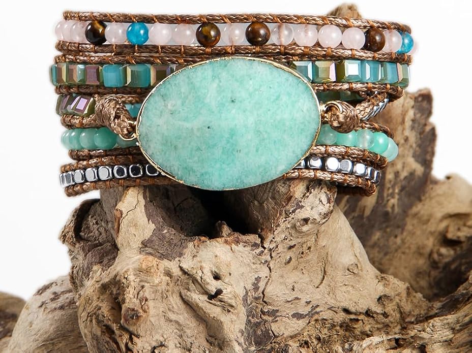 ZOSOJONA Women Wrap Bracelets Boho Natural Stone Jasper Turquoises Strand Bracelet Jewelry Collection