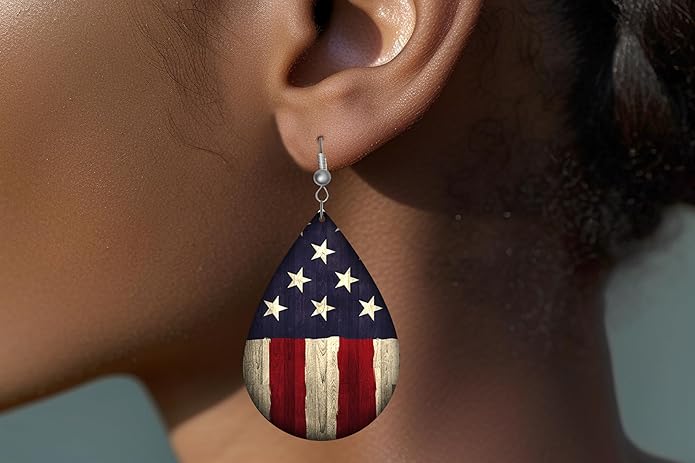 Teardrop Wood Earrings Light Weight Printed Image Dangle Jewelry, Fun and Funky