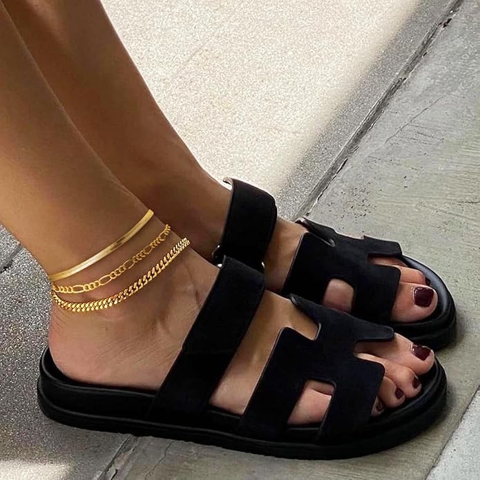 DEARMAY Dainty 14K Gold Plated Ankle Bracelets for Women, Waterproof 14K Gold Plated Link Chain Anklets Non Tarnish Set Pack Summer Beach Jewelry Gift
