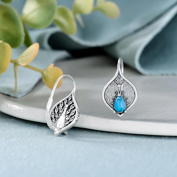 PELOVNY Animal Dangle Earrings Sterling Silver Hypoallergenic Moss Agate Crystal Moonstone Earrings Bee Butterfly Dolphin Peacock Phoenix Jewelry Birthday Christmas Gifts for Women
