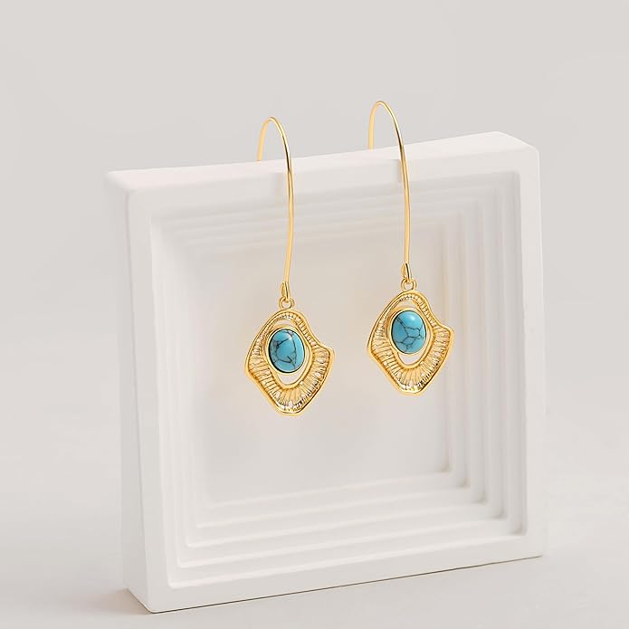 Geometric Drop Dangle Earrings Boho Statement Long Hoops 18k Gold Plated Lightweight Earrings for Women Girls