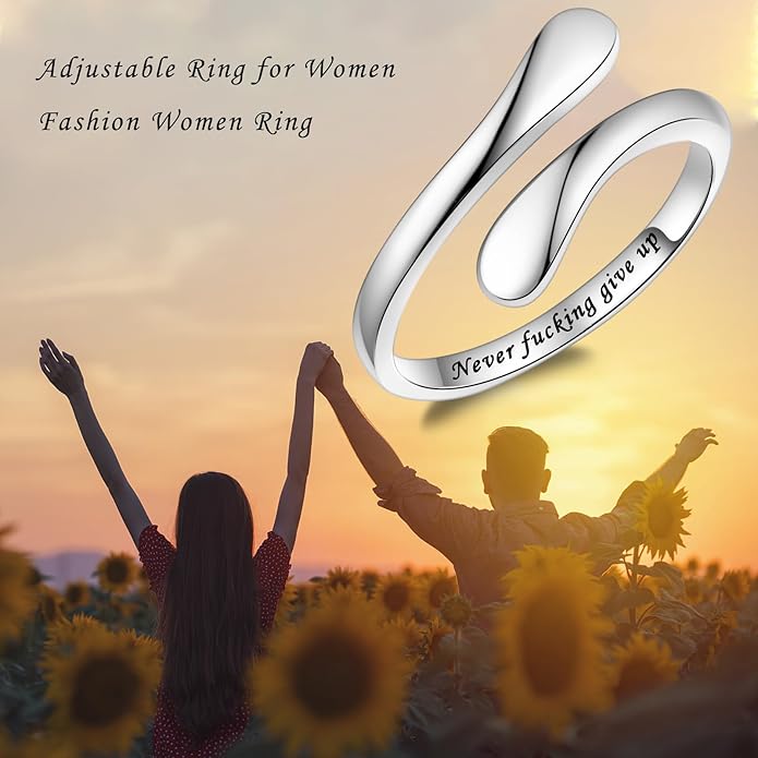Fookduoduo 925 Sterling Silver Ring Inspirational Jewelry adjustable Wrap Open Rings for Women