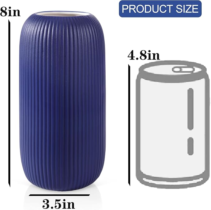Ceramic Vase for Flowers – Modern Small Ribbed Textured Flower Vase for Home - Image 3