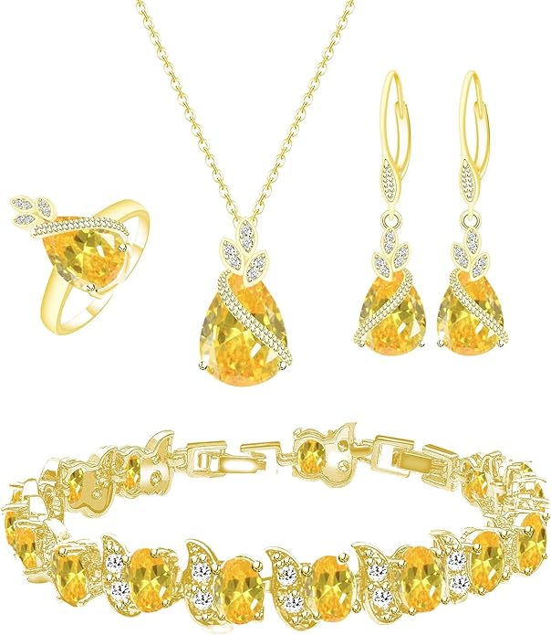 GZWHD Jewelry Set for Women CZ Earrings Necklace Ring Bracelet Set Prom Party Wedding Jewelry Gift for Mother Friend Wife