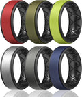Egnaro Silicone Rings for Men 1/4/5/6/7 Multipack of Breathable Mens Silicone Rubber Wedding Rings Bands - Step Edge