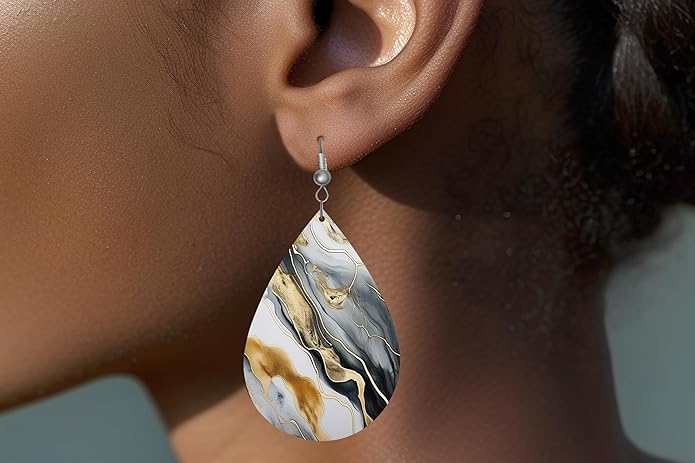 Teardrop Wood Earrings Light Weight Printed Image Dangle Jewelry, Fun and Funky Earrings