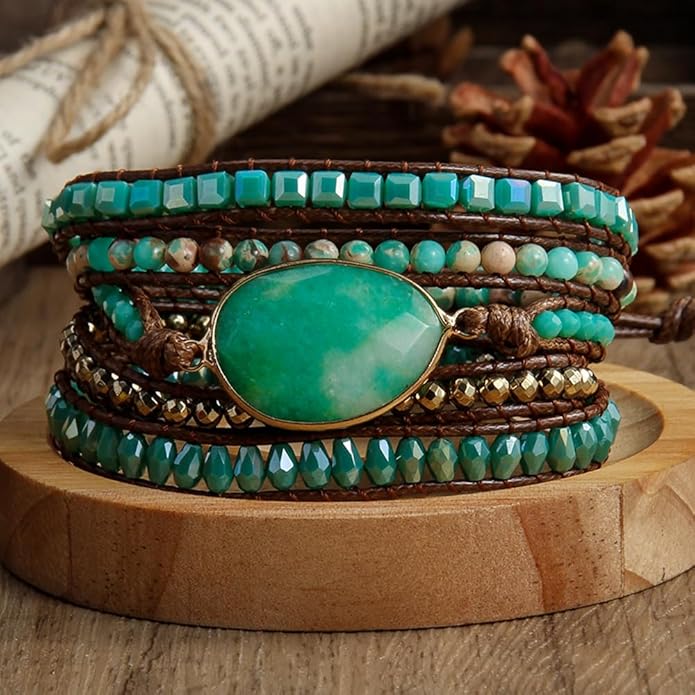 ZOSOJONA Women Wrap Bracelets Boho Natural Stone Jasper Turquoises Strand Bracelet Jewelry Collection