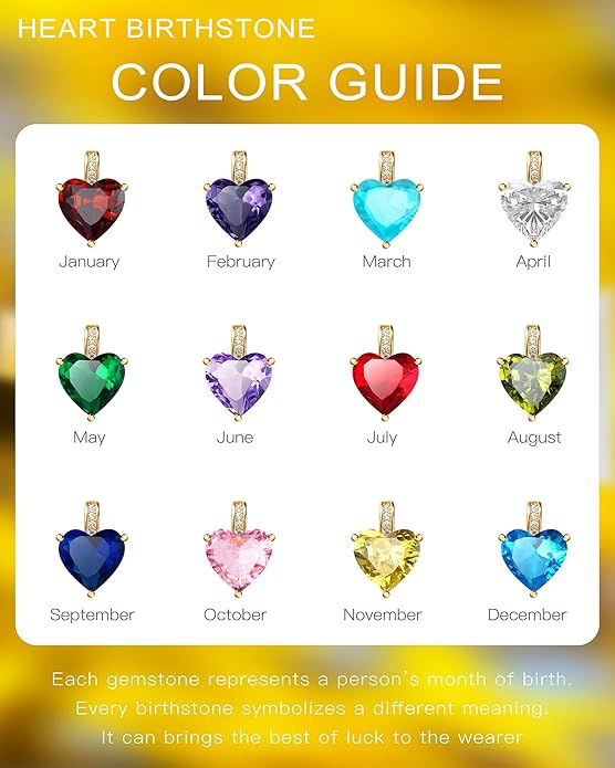 Genuine Birthstone Necklace for Women, Heart Love Necklace, Birthday Gifts for Her