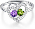 Iefil Adjustable Ring for Women - 925 Sterling Silver Double Birthstone Rings, Anniversary Birthday Gifts for Women Wife Her