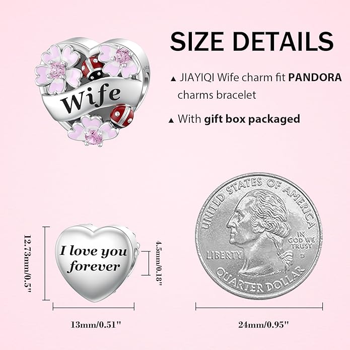 JIAYIQI Heart Love Charms for Mom Grandma Daughter Sister Friend Wife Fit Bracelet 925 Sterling Silver Daisy Ladybug Charm Bead Valentine's Day Mother's Day Birthday Christmas Jewelry for Women