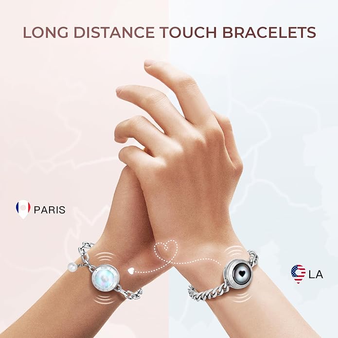 TOTWOO Long Distance Touch Bracelets for Couples, Smart Light & Vibration Love Jewelry, Long Distance Valentines Day Gifts for Him Her Women Men, One-to-One Bluetooth Pairing via App