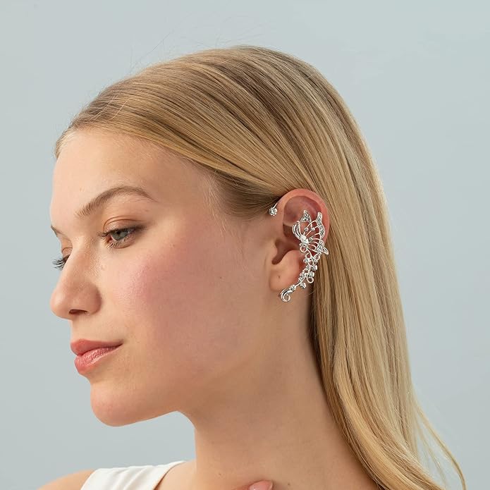 2PCS Butterfly Ear Cuffs Climber Wrap Around Earrings for Women Fairy No Piercing Ear Clip Gold Silver Jewelry Gift