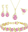 GZWHD Jewelry Set for Women CZ Earrings Necklace Ring Bracelet Set Prom Party Wedding Jewelry Gift for Mother Friend Wife