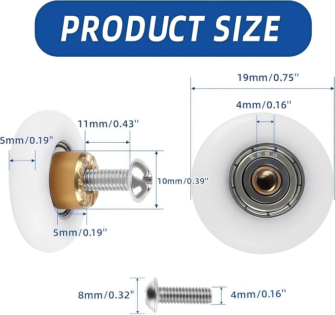 19mm 304 Stainless Steel Shower Door Rollers, Sliding Door Wheel Replacement - Image 2