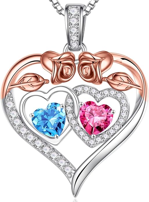 Iefil Valentines Day Gifts for Her - 925 Sterling Silver Rose Heart Necklaces for Women, Anniversary Birthday Gifts for Wife Girlfriend Mom