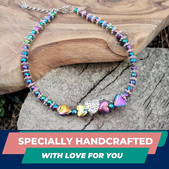 BESHEEK Rainbow Anklet Bracelet Hue Twisted Hematite and Round Artisan Beaded Anklet with Extension Handmade Hypoallergenic Beach Gala Wedding Style Jewelry