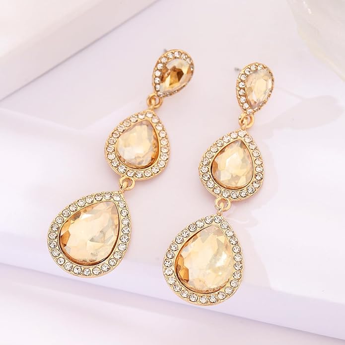 Vintage Rhinestone Teardrop Dangle Earrings Long Dangling Drop Earrings Crystal Chandelier Earrings for Women Wedding Bridal Prom