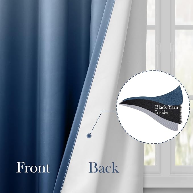HOMEIDEAS Navy Blue Ombre 100% Blackout 52W x 63L 2 Panels | Gradient, Room - Image 4