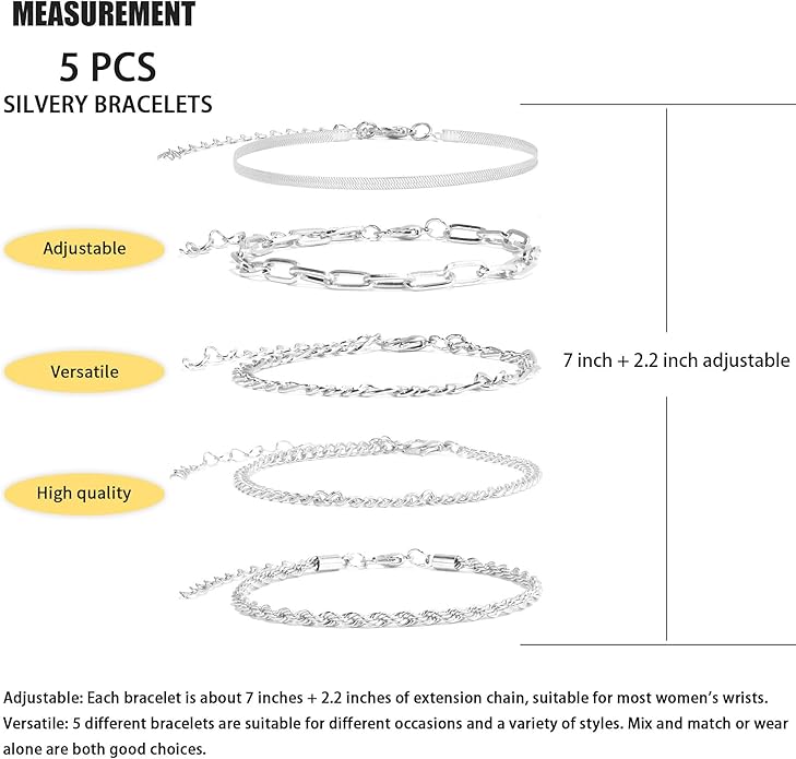 VIBILIA Dainty Gold Chain Bracelet for Women Trendy Stackable Adjustable Layered Metal Bracelet Gold Plated Twist Link Figaro Chain Paperclip Bracelets Fashion Jewelry
