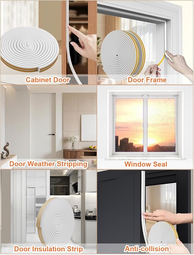 32.8 Ft Weather Stripping Door Seal Strip, Self Adhesive Door Soundproofing D - Image 4