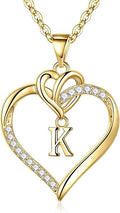 STORUP Valentines Gifts for Her Teen Girls - Heart Initial Necklaces for Women Girls, 14K-Gold-Plated CZ Initial A-Z Heart Necklaces for Teen Girl Jewelry Valentines Gifts for Women Mom Wife Sister
