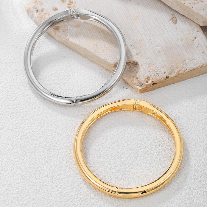 Chunky Gold/Silver Gold Cuff Bangle Bracelets for Women Trendy Hinged Cuff Open Wide Chunky Gold Bracelet Minimalist Bangle Jewelry Gift