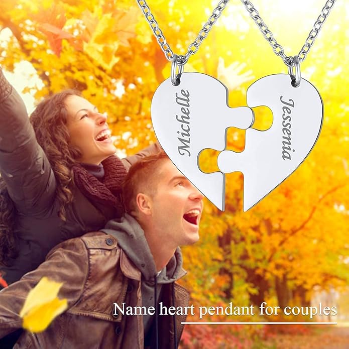 FindChic Personalized Matching BFF Necklace for 2/3/4/5/6 Puzzle Name Heart Pendant Stainless Steel Couple Necklace Set Customized Necklaces for Teen Girls