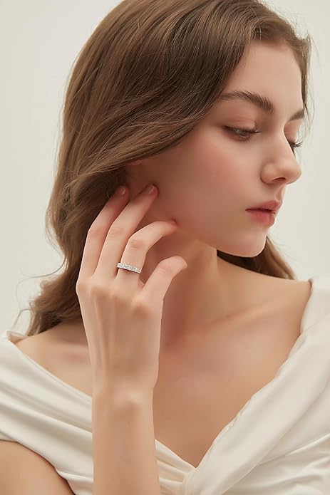 EAMTI 925 Sterling Silver Wedding Bands for Women Baguette Round Cubic Zirconia Stackable Promise Rings for Her Size 4-10