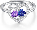 Iefil Adjustable Ring for Women - 925 Sterling Silver Double Birthstone Rings, Anniversary Birthday Gifts for Women Wife Her