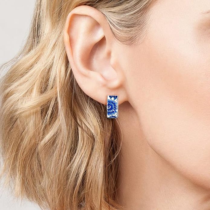 Santuzza 925 Sterling Silver Enamel Pattern Dangle Earrings