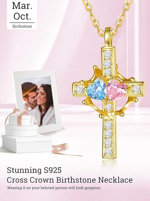 Valentine's Day Gifts for Wife 925 Sterling Silver Double Birthstone Pendant Necklaces I Love You for Always and Forever Necklace Anniversary Birthday Gifts for Wife Girlfriend Mom Her