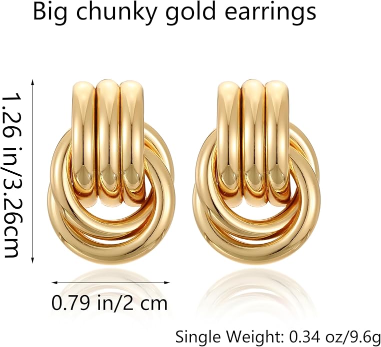Chunky Gold Earrings for Women Large Knot Earrings Geometric Dangle Drop Earrings Trendy Jewelry