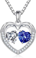 Iefil Valentines Day Gifts for Her - 925 Sterling Silver Heart Birthstone Necklace, Anniversary Birthday Gifts for Women Wife Girlfriend Mom Her