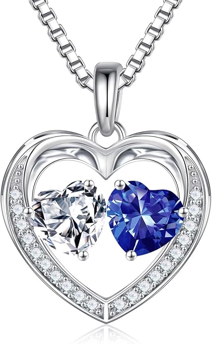 Iefil Valentines Day Gifts for Her - 925 Sterling Silver Heart Birthstone Necklace, Anniversary Birthday Gifts for Women Wife Girlfriend Mom Her