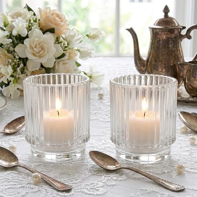 Kate Aspen Vintage Ribbed Red Glass Candle Holders Set of 6 - Image 9