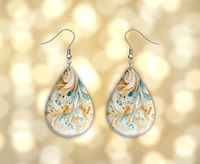 Teardrop Wood Earrings Light Weight Printed Image Dangle Jewelry, Fun and Funky Earrings