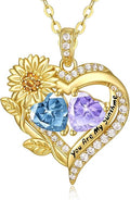 Sunflower Heart Necklace for Women 14K Gold Exquisite Valentines Day Anniversary Birthday Gifts for Wife Mother Her Double Birthstone Pendant Jewelry‘You Are My Sunshine’