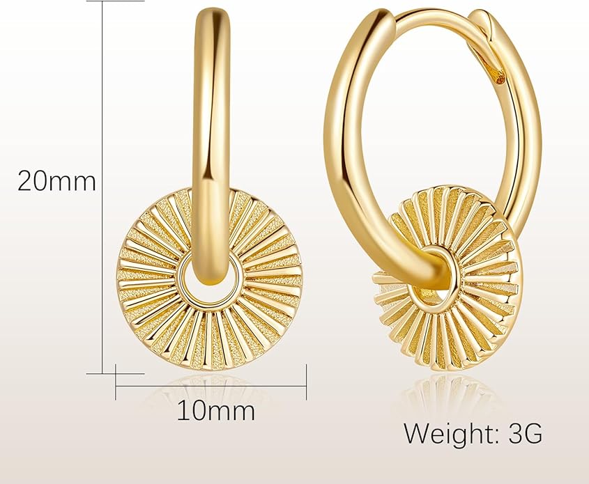 RAYSAM 14K Gold Earrings for Women Gold Hoop Earrings for Women Hoop Dangle Drop Earring for Womens Hoops Charm Radiating Circular Pendants Hoops Drop Dangle Earring for Womens 20mm
