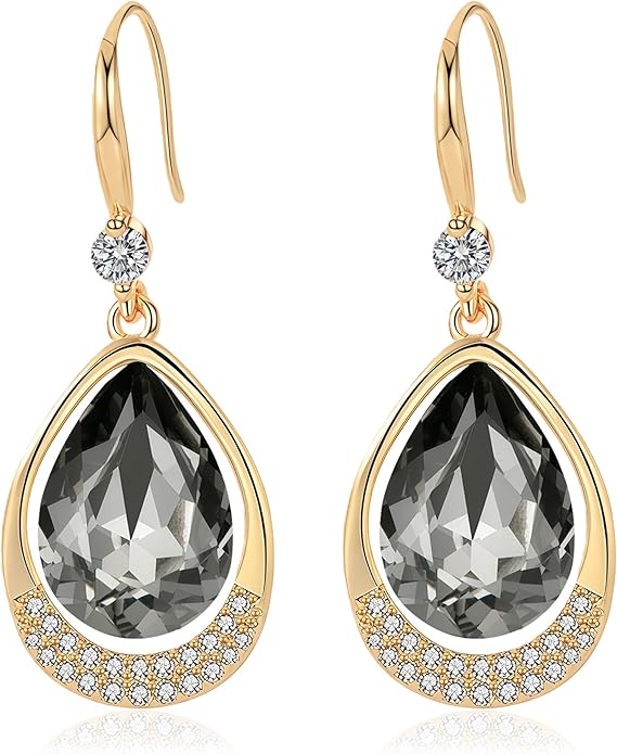 Austrian Crystal Halo Teardrop Hollow Drop Dangle Earrings for Women 14K Rose Gold Plated Hypoallergenic Jewelry Gifts