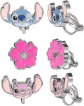 Disney Stitch and Angel Clip-On Earrings Official License, 3-Pack Stitch Gift Set, Valentines Earrings