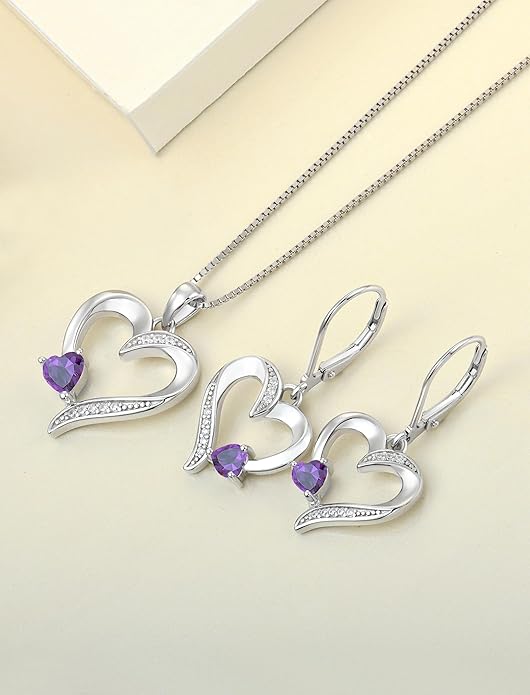 YL Heart Necklace 925 Sterling Silver Love Heart Pendant Birthstone Jewelry for Women