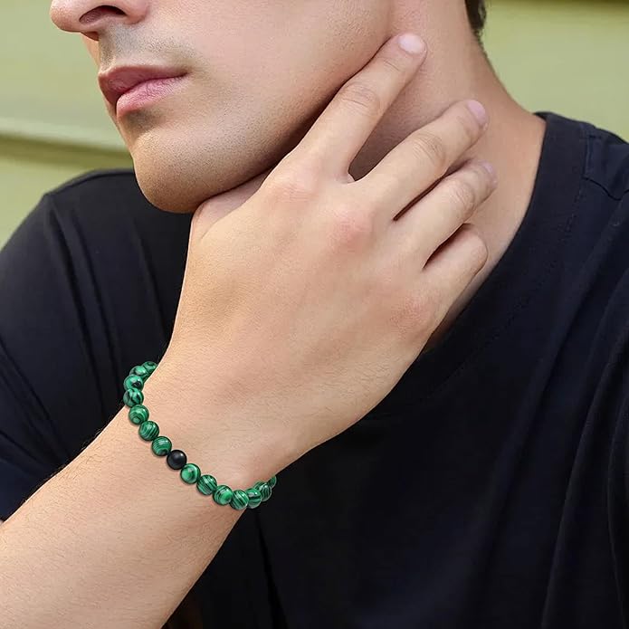 XIANNVXI Natural Stone Beads Bracelet for Men Crystal Bracelets 8MM Tiger Eye Lava Rock Obsidian Beaded Bracelet Set Black/Red/Blue Crystal Beaded Bracelets for Men