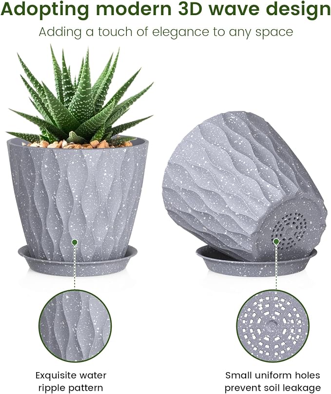 Meowell 5 inch Plant Pots for Indoor Outdoor Plants, 6 Pack Thick Flower Pots - Image 3