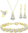 GZWHD Jewelry Set for Women CZ Earrings Necklace Ring Bracelet Set Prom Party Wedding Jewelry Gift for Mother Friend Wife