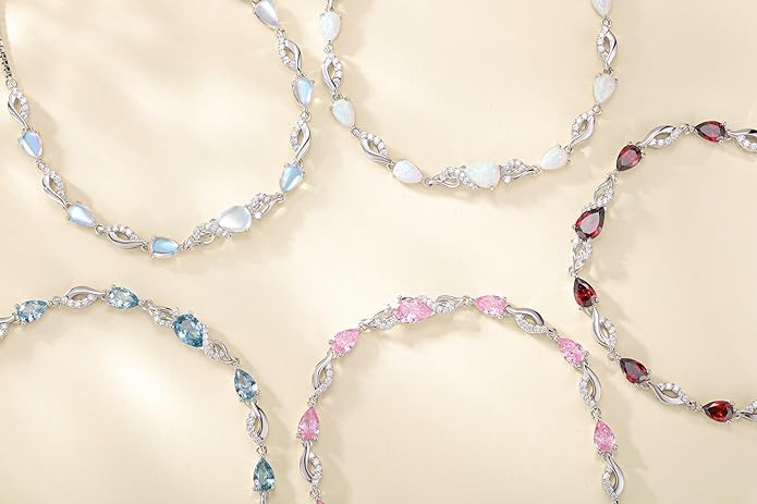 FANCIME Birthstone Teardrop Tennis Bracelet for Women, Sterling Silver 9x7mm main Gemstone Bolo Adjustable Chain Bracelet Fine Jewelry Birthday Gifts for Women Mom Wife Her