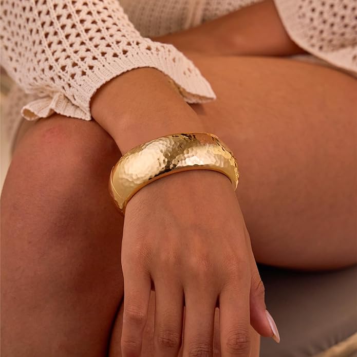 Statement Golden Matte Bracelet for women Minimalist Chunky Brushed Bangle Bracelet Vintage Thick Wide Cuff bracelet Gold Plated Open Cuff Geometric Bracelet